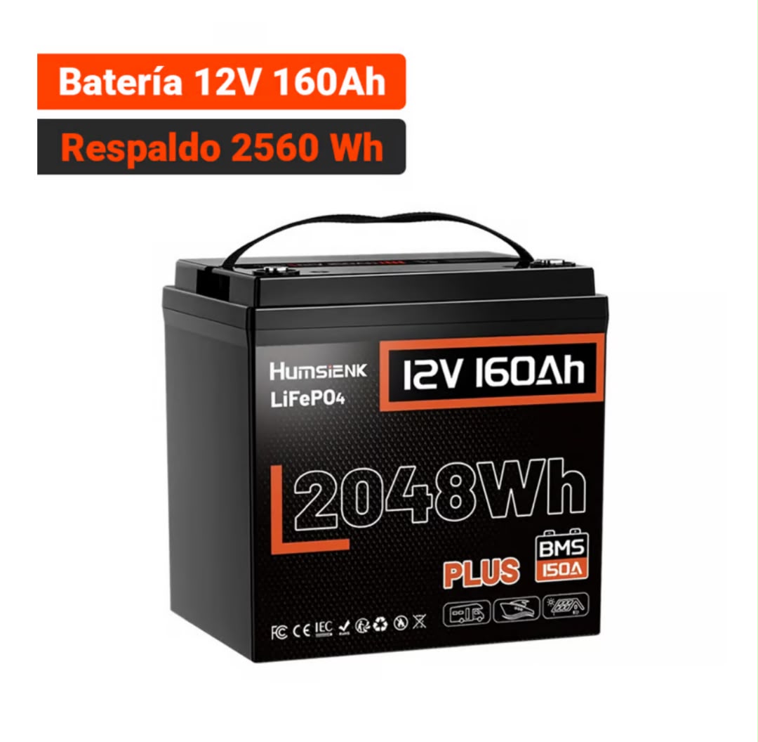 Batería Humsienk LiFePO4 12V 160Ah Group 24 2048Wh Bluetooth de Humsienk