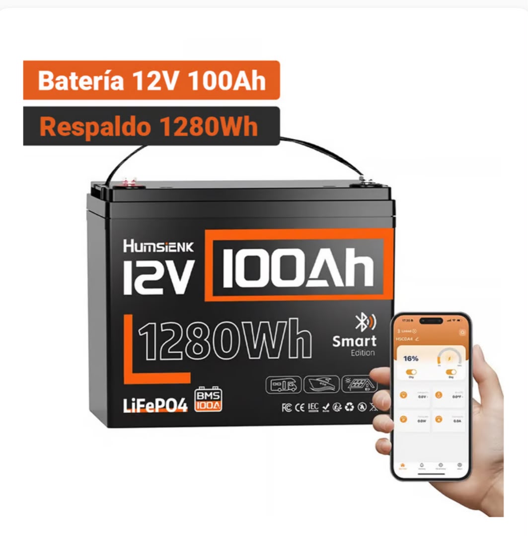 Batería Humsienk LiFePO4 12V 100Ah Group 24 1280Wh de Humsienk