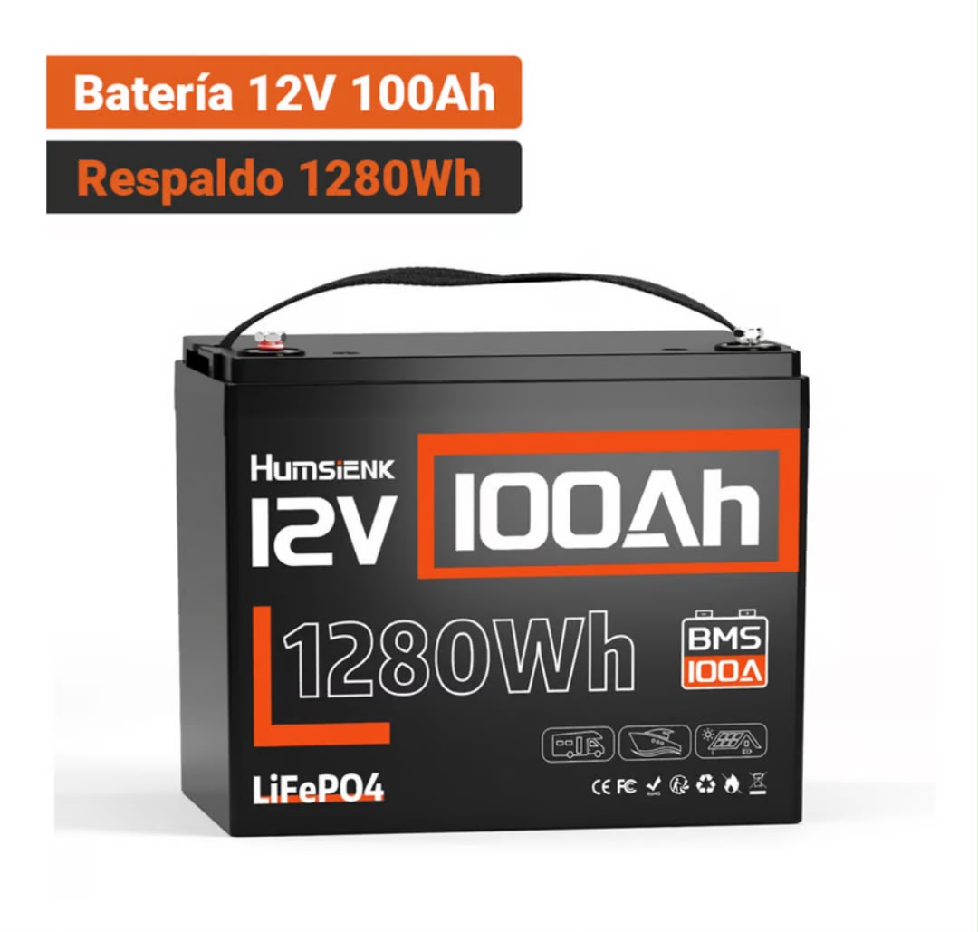 Batería Humsienk LiFePO4 12V 100Ah Grupo 24 1280Wh IP65 Para RV de Humsienk